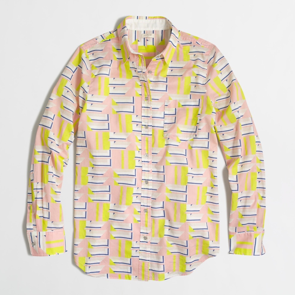J Crew Natural Factory Printed Button-Down Shirt